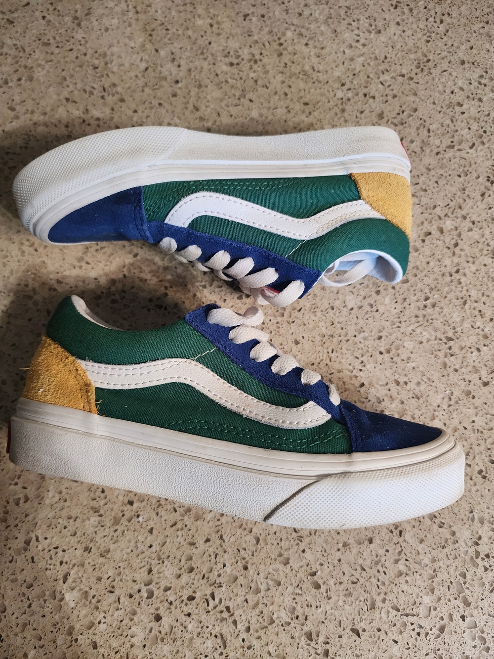 Kids Sz 12.5 Vans Old Skool Low Top Sneakers - Green/Blue/Yellow